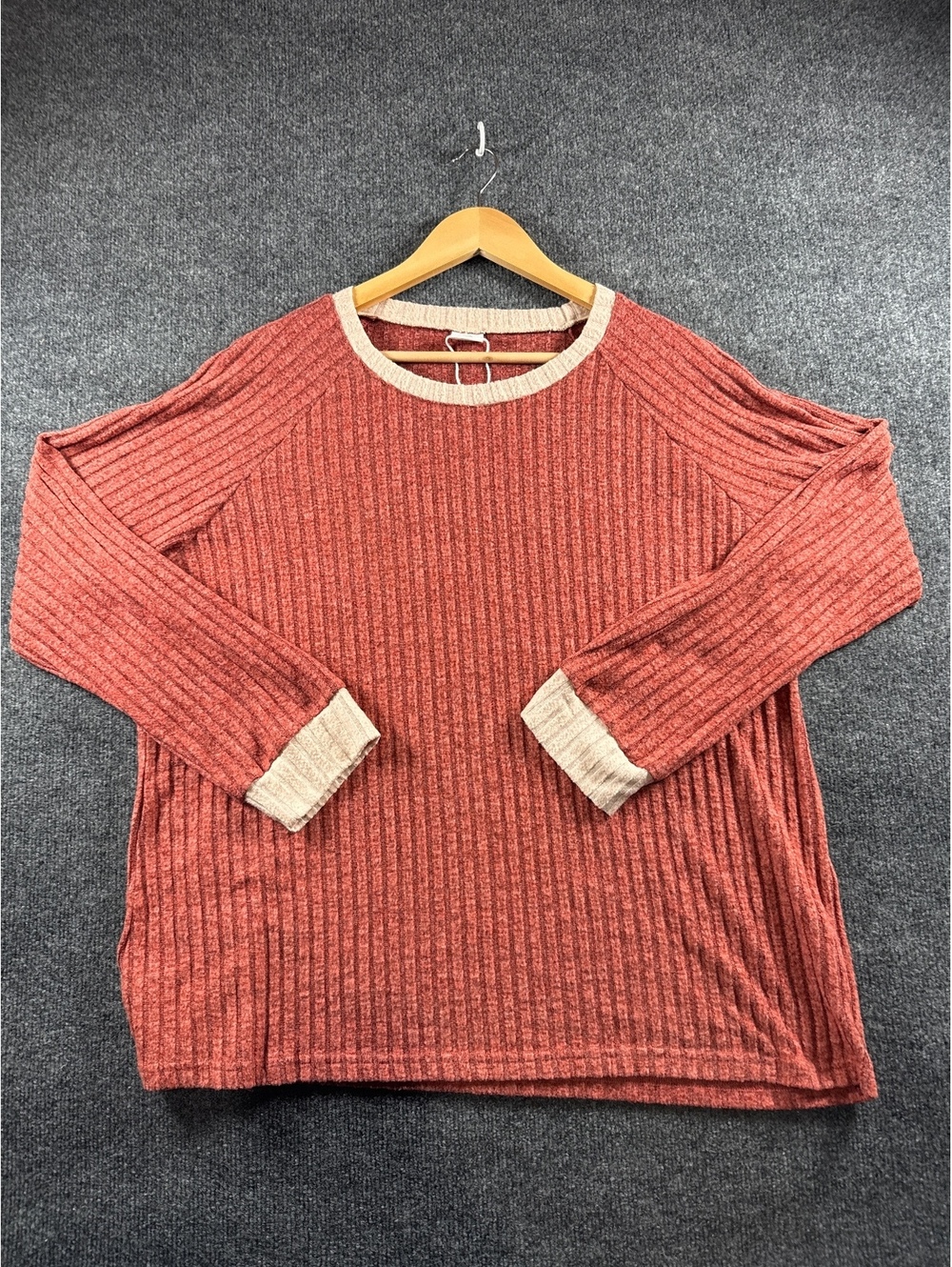 Wiholl Women’s XXL Rust Red Ribbed Knit Long Sleeve Crew Neck Sweater Top